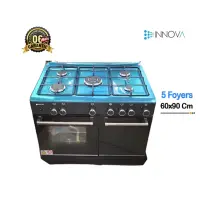 Cuisinière à gaz Innova 60x90, vue d'ensemble, design bleu électrique et noir