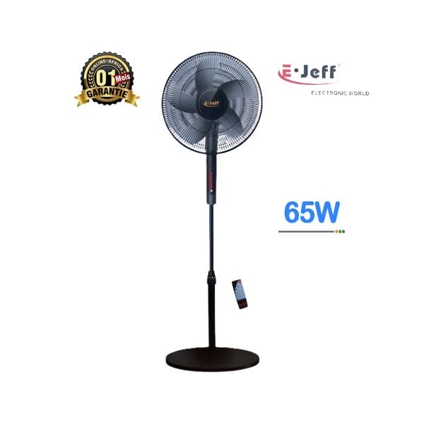 Ventilateur télécommandé E-JEFF F8 16 pouces, 65W, sur pied, avec télécommande.