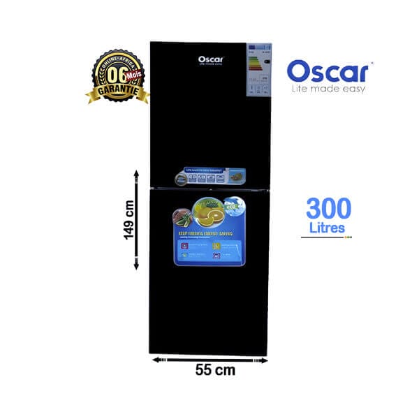 Réfrigérateur Double Battants Oscar 300L Vue de face, design compact