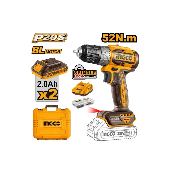 Mandrin auto-serrant de la perceuse INGCO 20V, avec un foret.