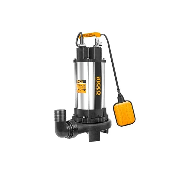 Pompe submersible pour eaux usées 1500W en acier inoxydable, vue de face