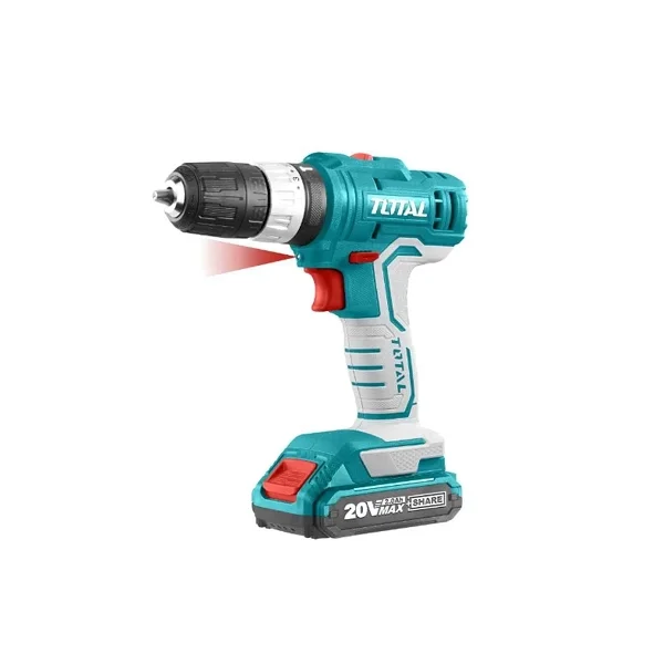 Un utilisateur perçant un mur en brique avec la visseuse perceuse à percussion 20V.
