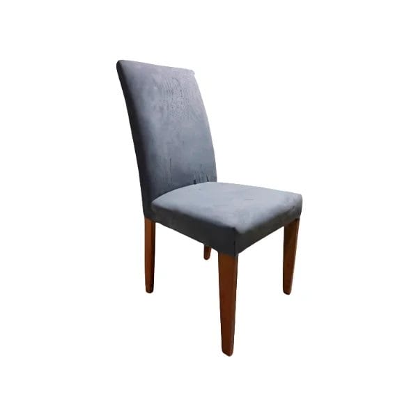 Une Chaise Salle À Manger CSM-41295M, entièrement recouverte de tissu gris et dotée de pieds en bois clair.