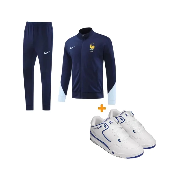 Ensemble survêtement + baskets Le Coq Sportif T1000 sur fond blanc
